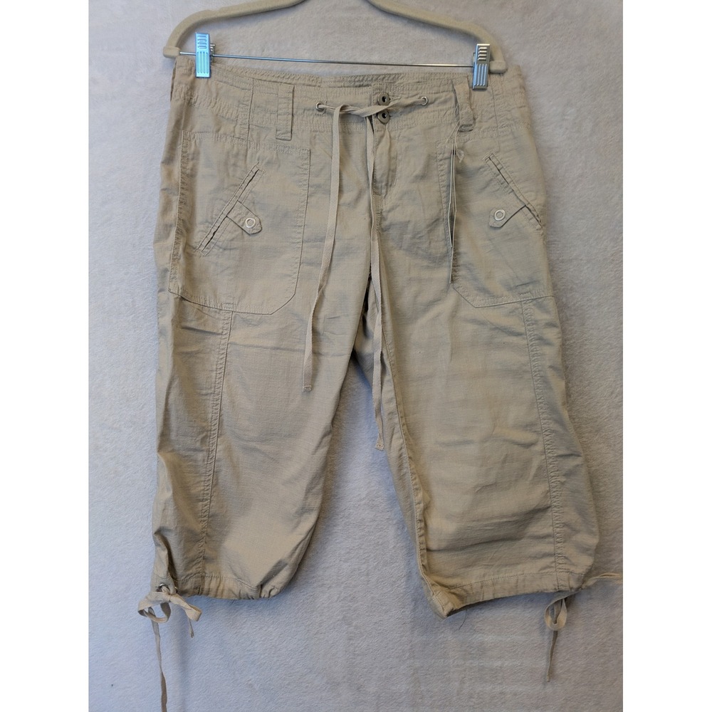 Be‎ Bop Womens Khaki Beige Ramie Cotton Cargo Capri Pants Size 11 NWT
